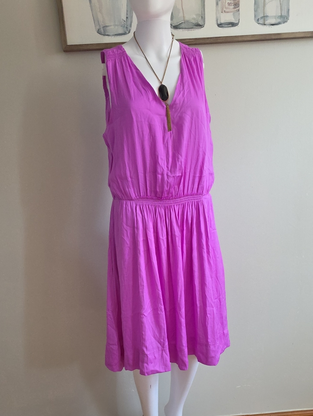 Banana Republic Sleeveless V-Neck Bright Magenta Dress